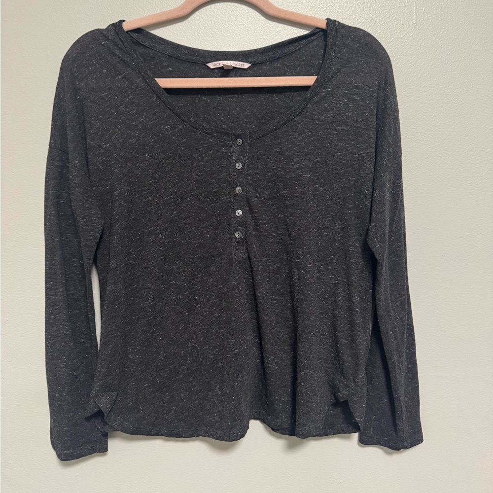 Victoria Secret Henley Charcoal Grey Button Long Sleeve